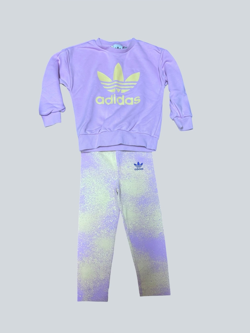 Girls Adidas Purple and Yellow Matching Sweatshirt and Legging Set